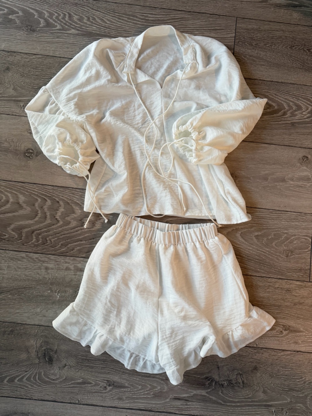 Women's Cream Ruffle-Hem Matching Set